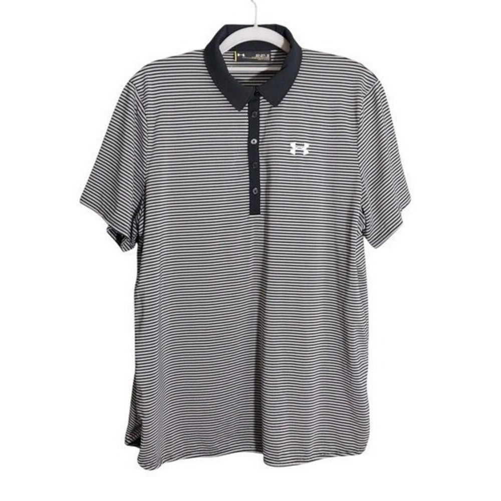 Under Armour Polo Shirt Men XL Striped Moisture Wicking Stretch Golf Performance
